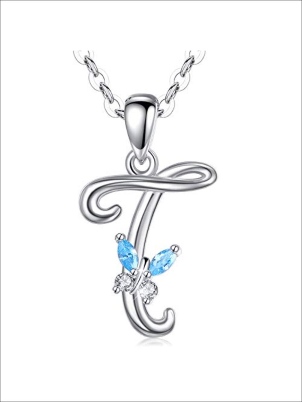 Sterling Silver Butterfly Initial Necklace Pendant Jewelry
